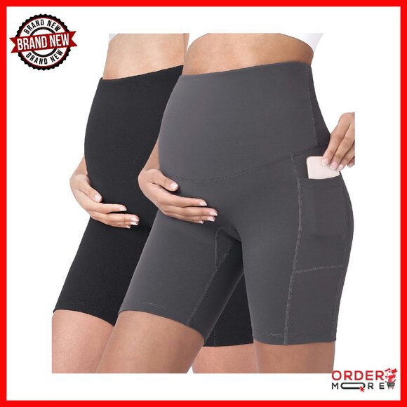 Maternity Yoga Shorts Over Belly Bump Workout Running Active Pockets